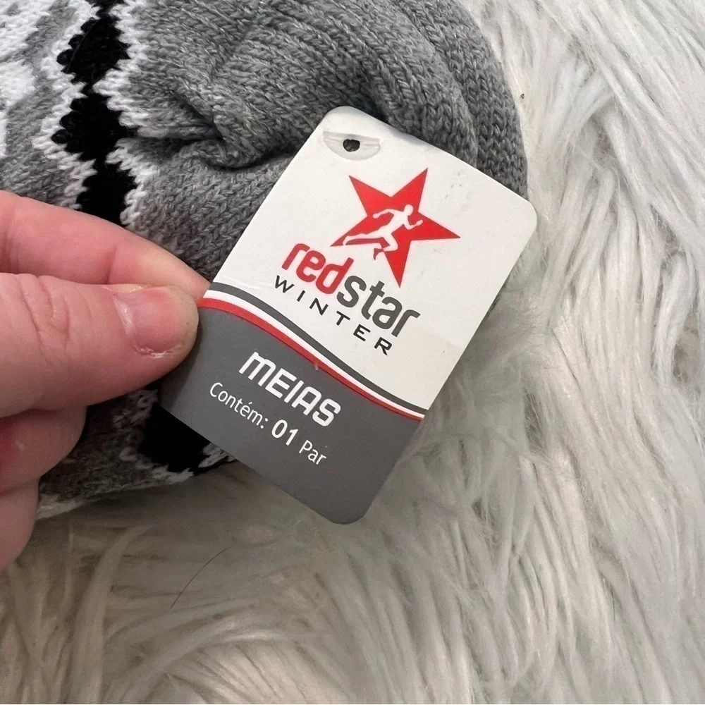 Redstar Unisex Kids Slipper Socks Gray Black White Fair Isle Grippies Fuzzy